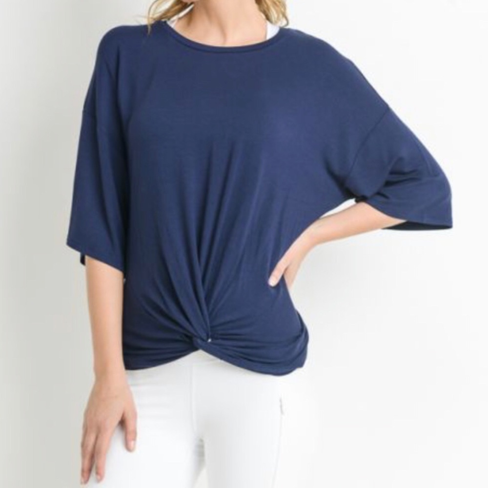Mono B Midi-Sleeve Tie Front Top